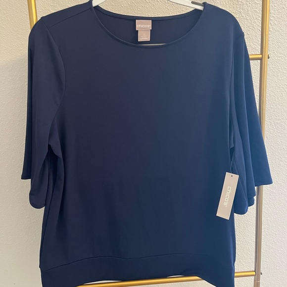 NWT Chicos Navy Blue Blouse Top Shirt Size 2 - Picture 1 of 6